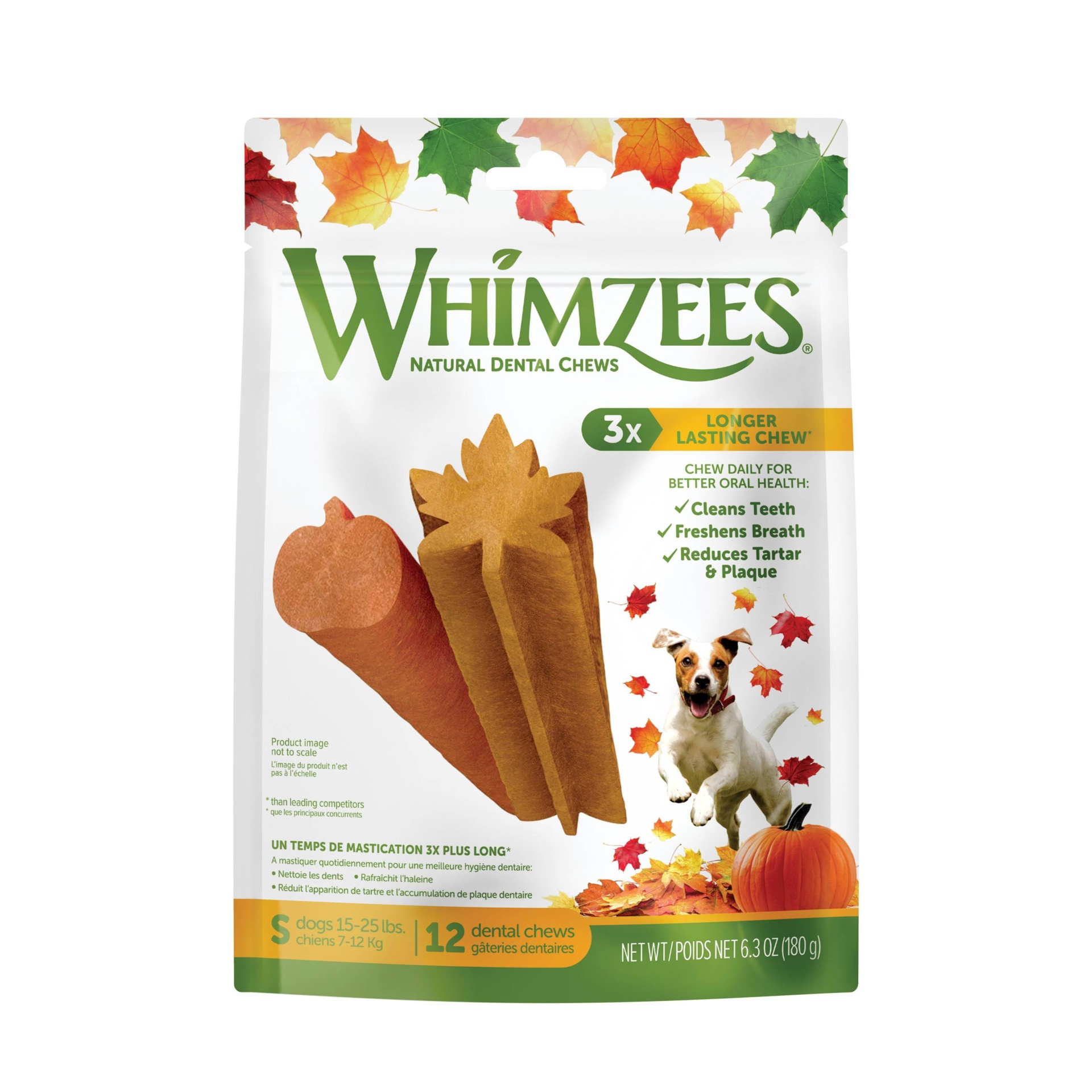 slide 1 of 4, Whimzees Fall Small Dental Dog Treats, 6.3 oz