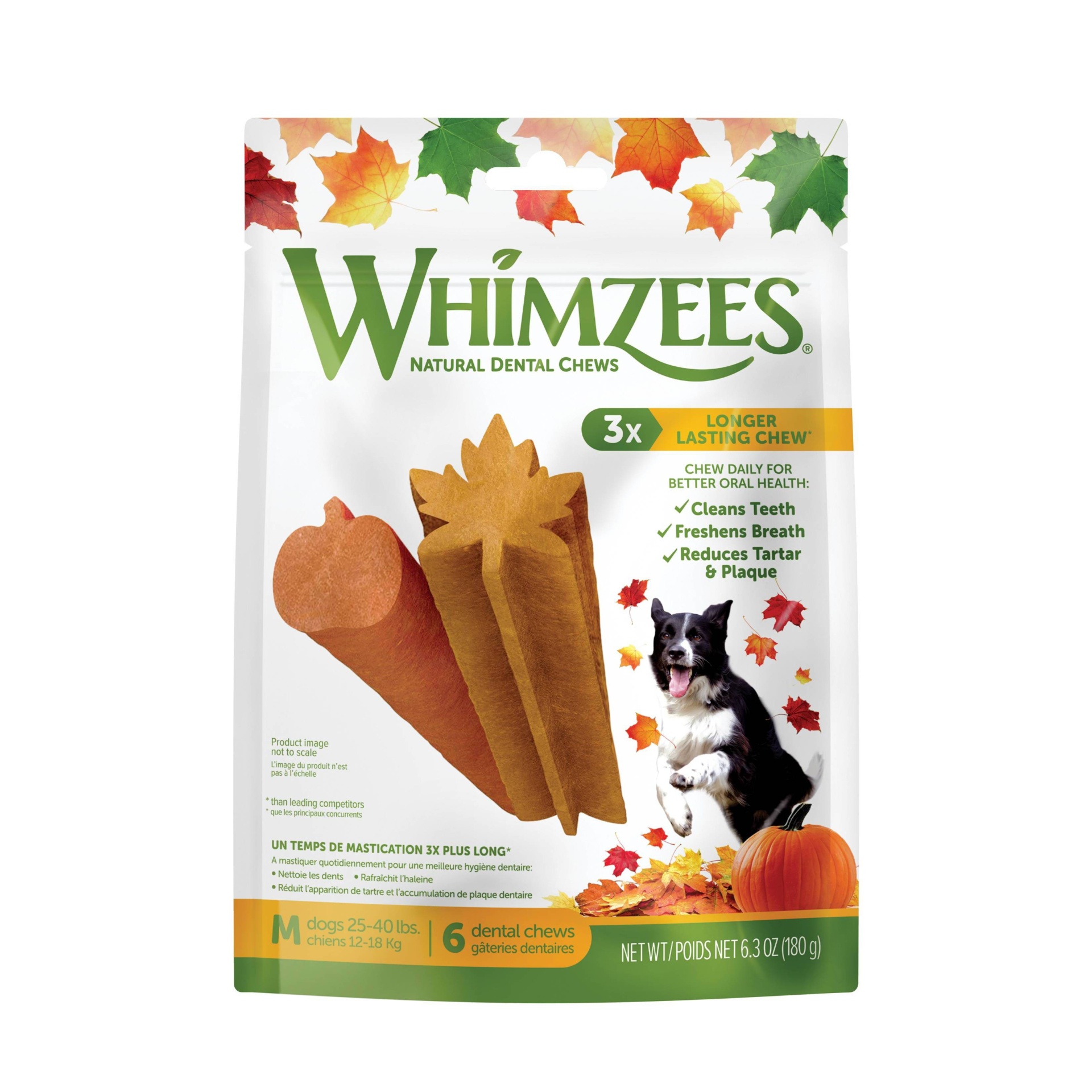 slide 1 of 4, Whimzees Fall Medium Dental Dog Treats, 6.3 oz