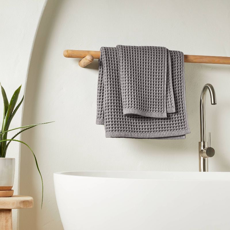 slide 2 of 4, Waffle Bath Towel Dark Gray - Casaluna™: 100% Cotton, Pre Washed, Lightweight 300-450 GSM, OEKO-TEX Certified, 1 ct