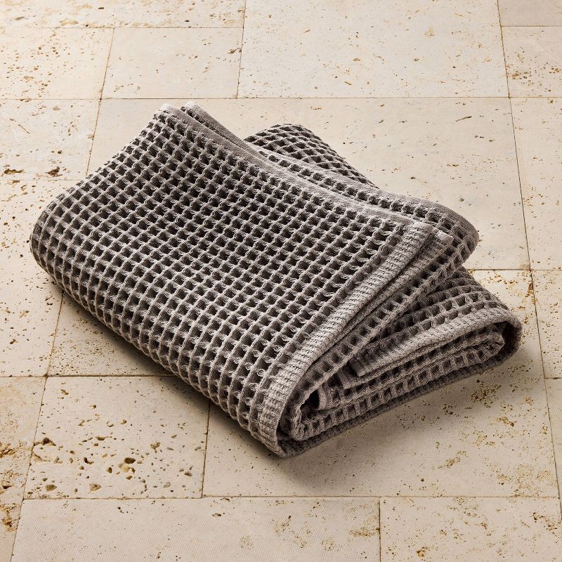 slide 2 of 4, Waffle Bath Towel Dark Gray - Casaluna™: 100% Cotton, Pre Washed, Lightweight 300-450 GSM, OEKO-TEX Certified, 1 ct