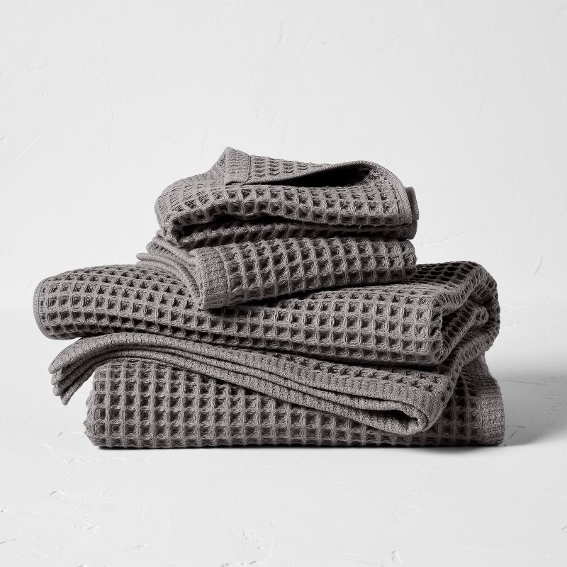 slide 4 of 4, Waffle Bath Towel Dark Gray - Casaluna™: 100% Cotton, Pre Washed, Lightweight 300-450 GSM, OEKO-TEX Certified, 1 ct