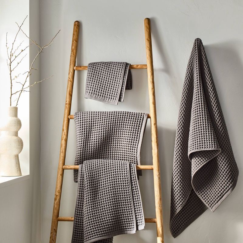 slide 1 of 4, Waffle Hand Towel Dark Gray - Casaluna™: 100% Cotton, Pre Washed, Lightweight 300-450 GSM, OEKO-TEX Certified, 1 ct
