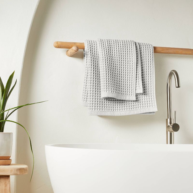 slide 2 of 4, Waffle Bath Towel Gray - Casaluna™: 100% Cotton, Lightweight 300-450 GSM, Pre Washed, OEKO-TEX Certified, 1 ct