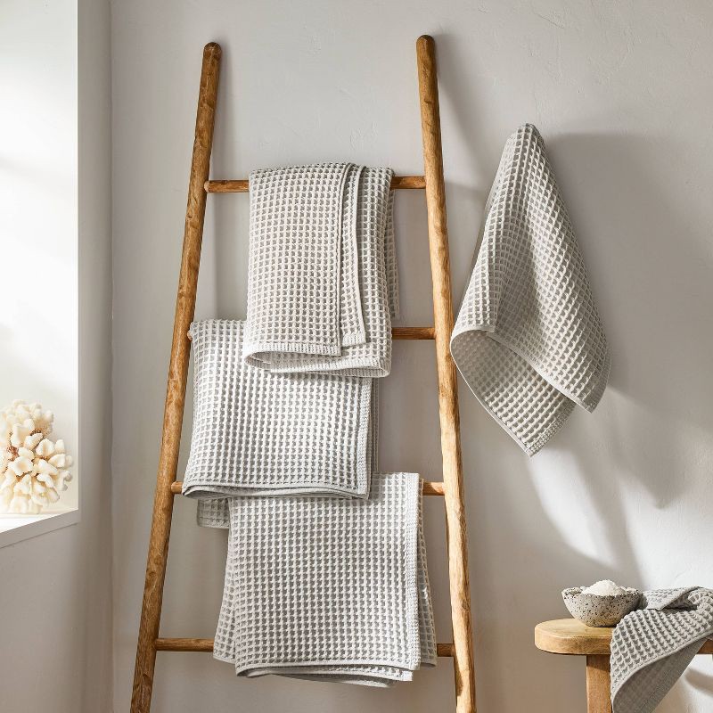 slide 2 of 4, Waffle Bath Towel Gray - Casaluna™: 100% Cotton, Lightweight 300-450 GSM, Pre Washed, OEKO-TEX Certified, 1 ct