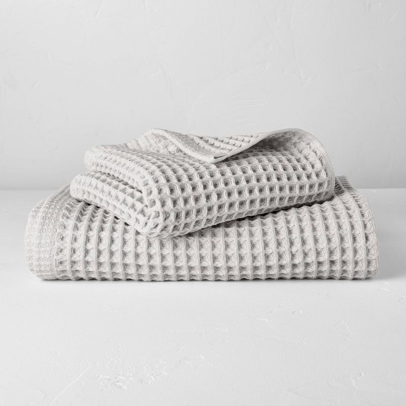 slide 4 of 4, Waffle Bath Towel Gray - Casaluna™: 100% Cotton, Lightweight 300-450 GSM, Pre Washed, OEKO-TEX Certified, 1 ct