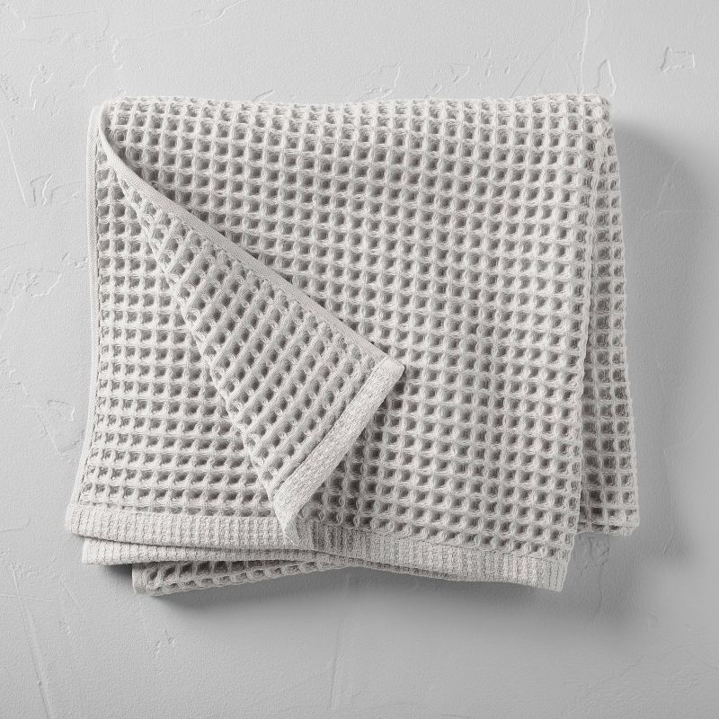 slide 1 of 4, Waffle Bath Towel Gray - Casaluna™: 100% Cotton, Lightweight 300-450 GSM, Pre Washed, OEKO-TEX Certified, 1 ct