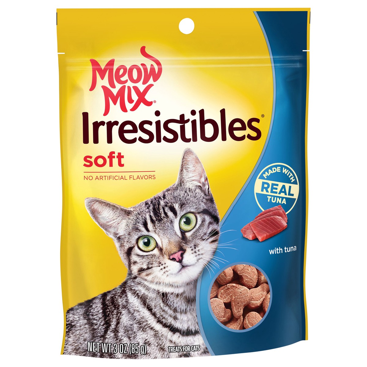 slide 5 of 6, Meow Mix Irresistibles Cat Treats, Soft With Tuna, 3-Ounce Bag, 3 oz