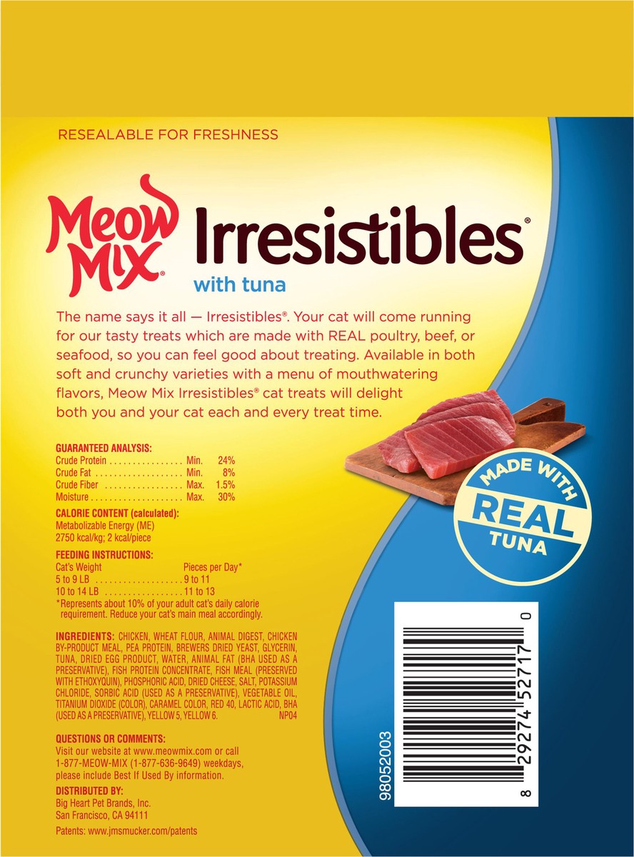 slide 3 of 6, Meow Mix Irresistibles Cat Treats, Soft With Tuna, 3-Ounce Bag, 3 oz
