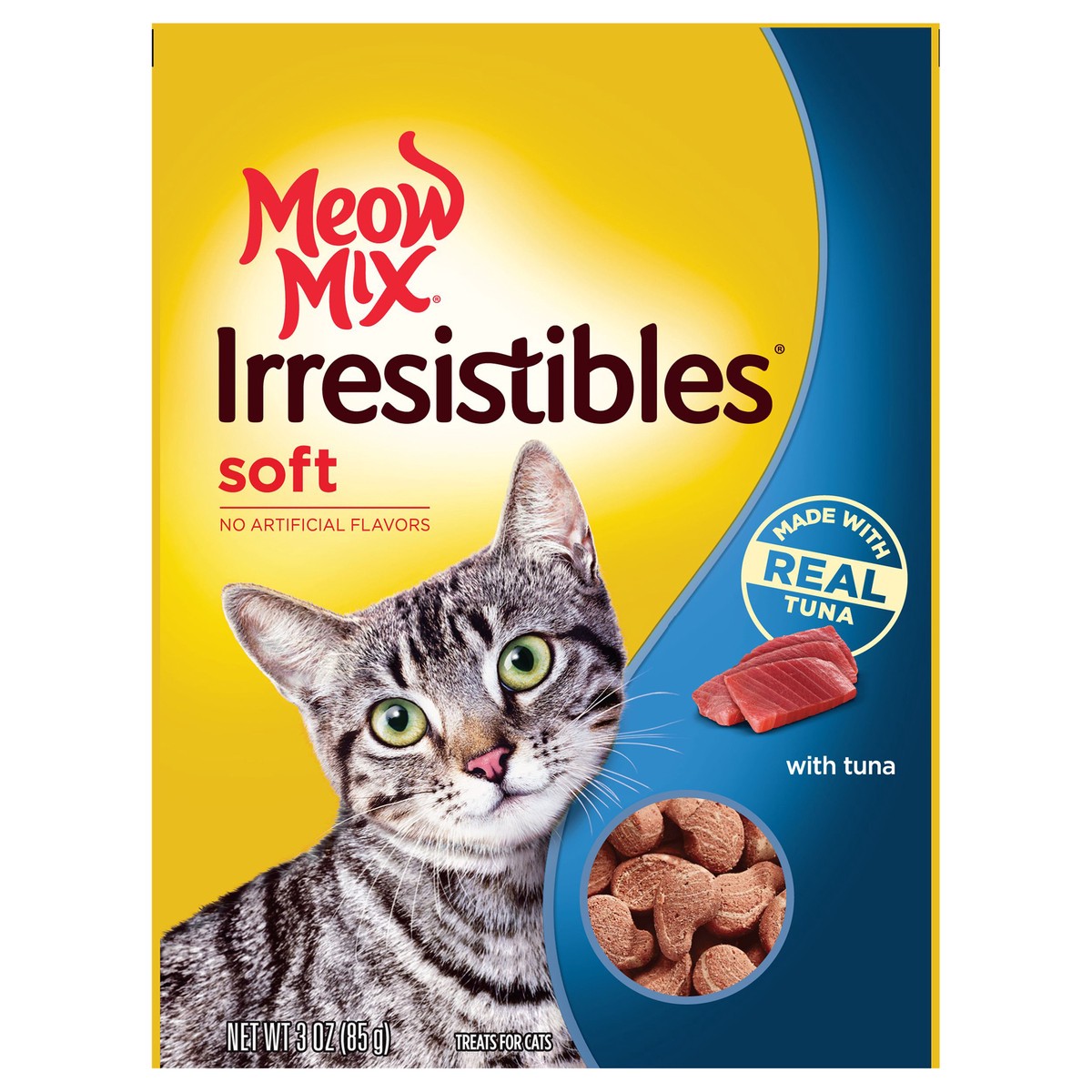 slide 1 of 6, Meow Mix Irresistibles Cat Treats, Soft With Tuna, 3-Ounce Bag, 3 oz