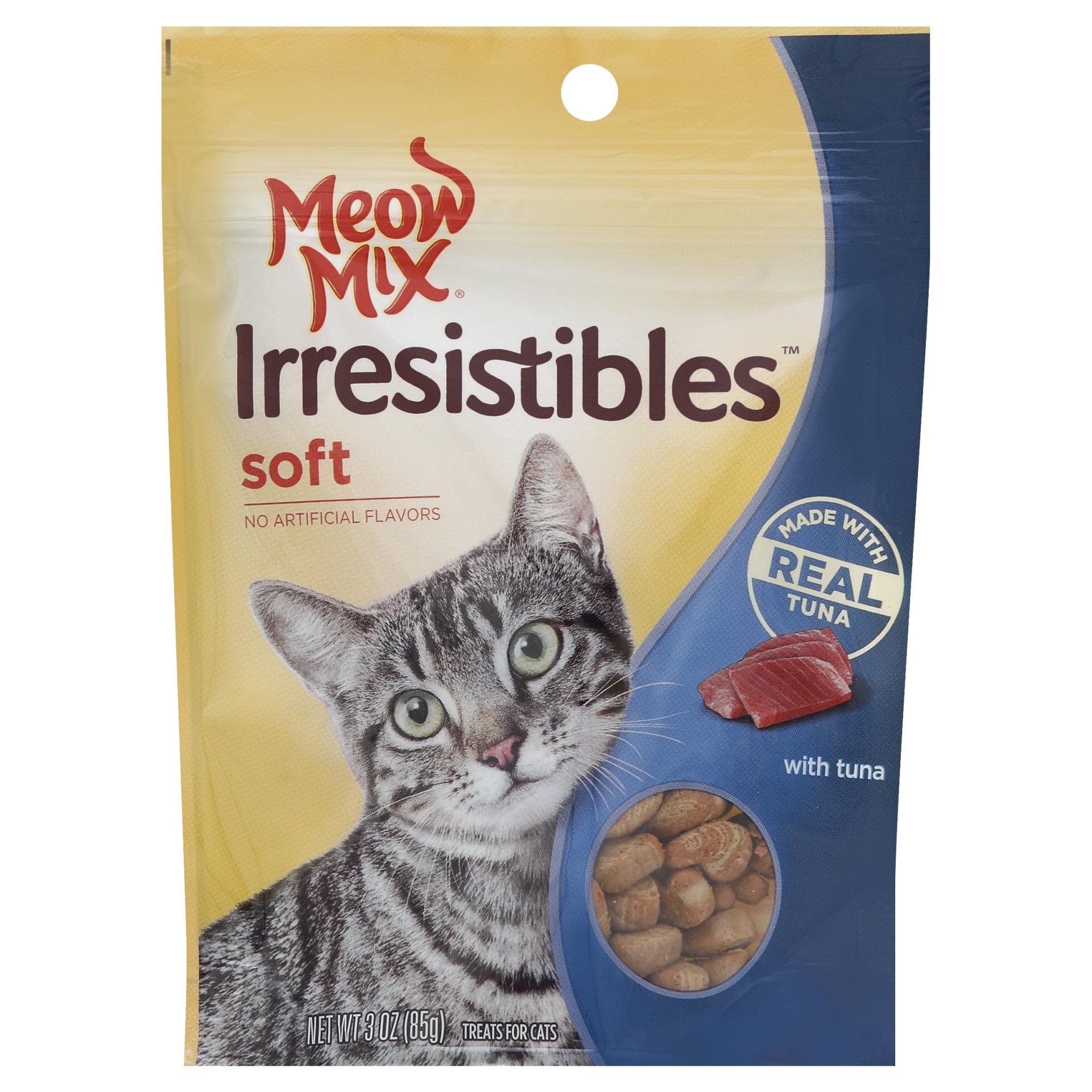 slide 1 of 1, Meow Mix Irresistibles Soft Tuna Cat Treats, 3 oz