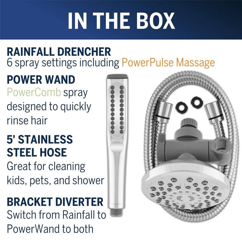 slide 4 of 8, PowerWand Spa System with PowerPulse Massage Chrome - Waterpik: 7-Setting Handheld, EPA WaterSense, 72" Hose, 1 ct
