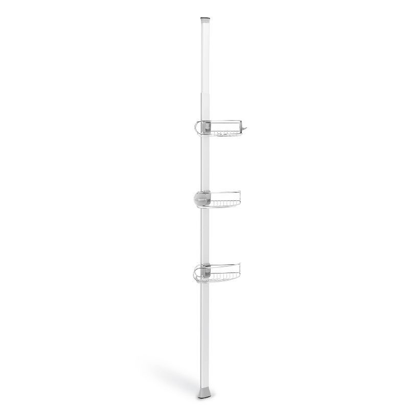 slide 5 of 5, simplehuman 8' Tension Pole Shower Caddy - Stainless Steel/Anodized Aluminum: Adjustable Bath Organizer with Storage Rack, 1 ct