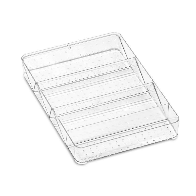 slide 1 of 3, Large Shallow Tray with Angled Dividers Clear - madesmart: Plastic Drawer Organizer for Hair Supplies & Toiletries, 1 ct