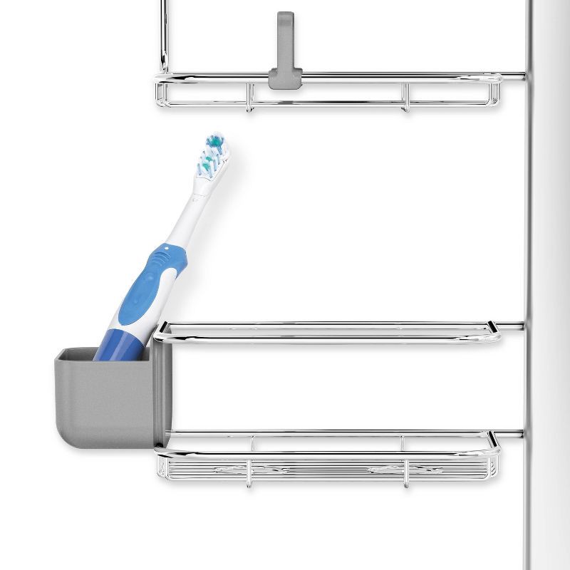 slide 3 of 7, simplehuman XL Adjustable Hanging Shower Caddy - Stainless Steel/Anodized Aluminum: Bath Organizer with Shelves and Storage Rack, 1 ct