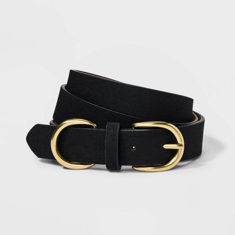 slide 1 of 3, Women's Double Harness Metal Loop Belt - Universal Thread™ Black M: Adjustable Strap, Solid Pattern, 1 ct