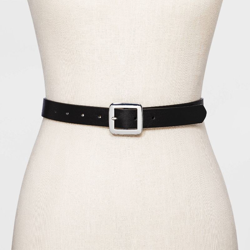 slide 2 of 2, Women's Chunky Center Bar Belt - A New Day™ Black M: Adjustable Strap, Solid Pattern, 1 ct