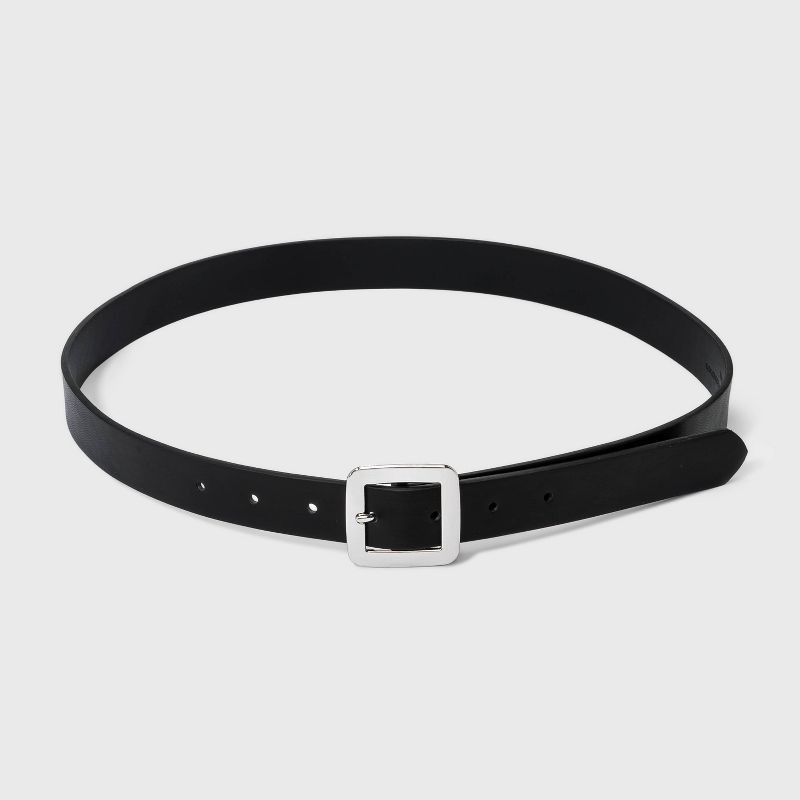slide 1 of 2, Women's Chunky Center Bar Belt - A New Day™ Black M: Adjustable Strap, Solid Pattern, 1 ct