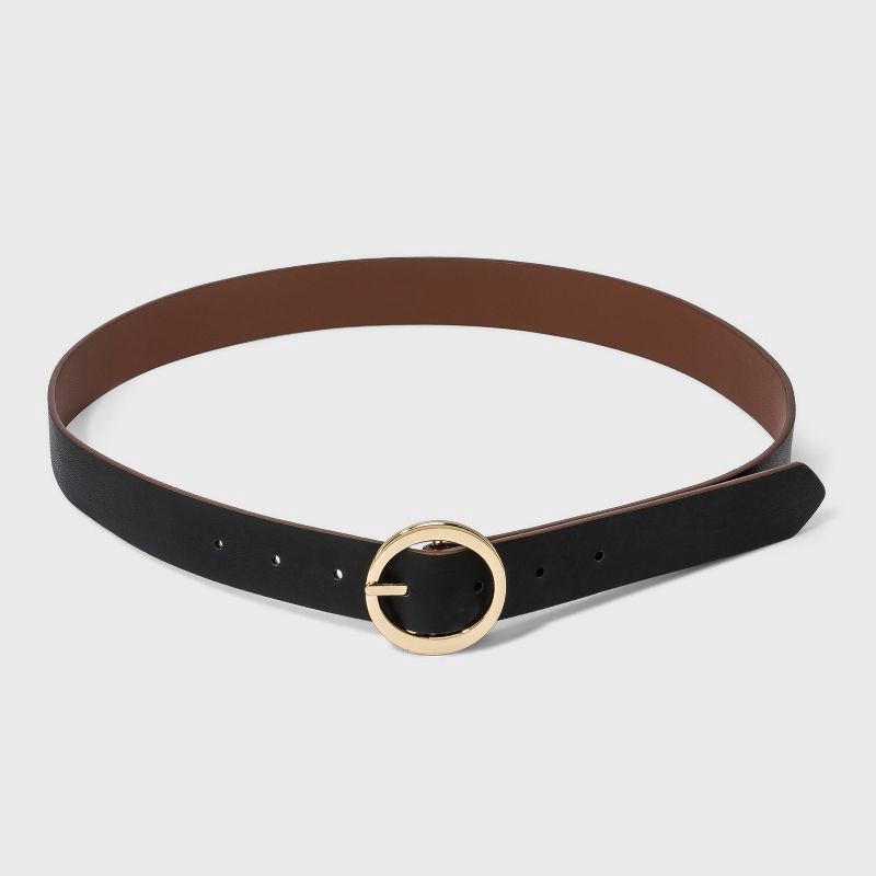 slide 2 of 3, Women's Oval Tapered Center Bar Reversible Belt - A New Day™ Cognac/Black S, 1 ct