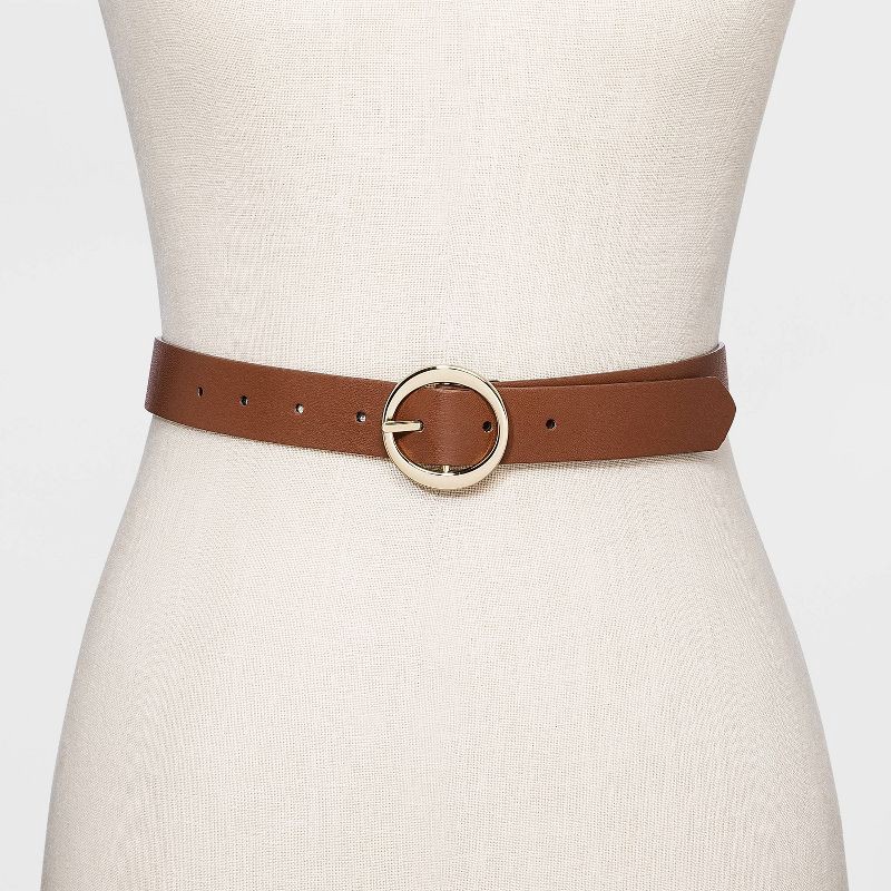 slide 3 of 3, Women's Oval Tapered Center Bar Reversible Belt - A New Day™ Cognac/Black M: Solid Buckle, 1 ct
