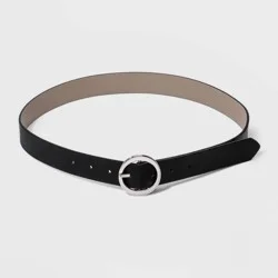 Women's Oval Tapered Center Bar Reversible Belt - A New Day™ Black/Gray S: Buckle Closure, Solid Pattern