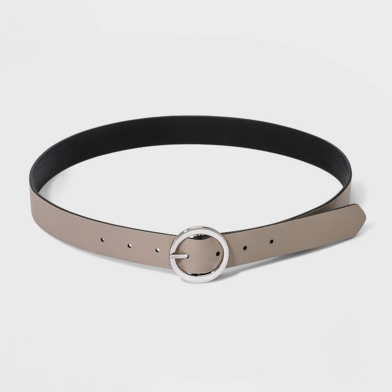 slide 2 of 3, Women's Oval Tapered Center Bar Reversible Belt - A New Day™ Black/Gray M: Buckle Closure, 1 ct
