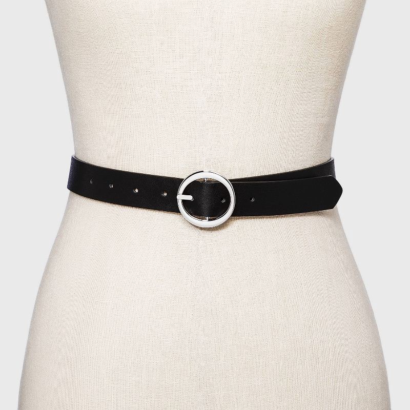 slide 3 of 3, Women's Oval Tapered Center Bar Reversible Belt - A New Day™ Black/Gray M: Buckle Closure, 1 ct