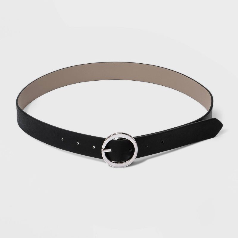 slide 1 of 3, Women's Oval Tapered Center Bar Reversible Belt - A New Day™ Black/Gray M: Buckle Closure, 1 ct