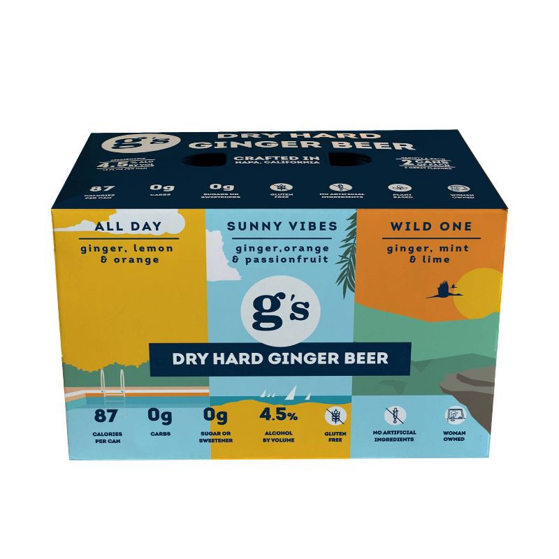 slide 2 of 3, g's Hard Ginger Beer G's Dry Hard Ginger Beer Variety Pack - 6pk/12 fl oz Cans, 6 ct; 12 fl oz