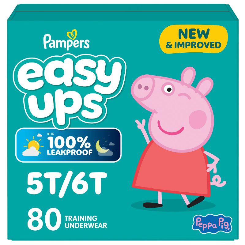 slide 1 of 17, Pampers Easy Ups Girls' Disposable Training Underwear - 5T-6T - 80ct: Elastic Stretch Sides, Tear Away, Leak Guards, Paraben-Free, 80 ct