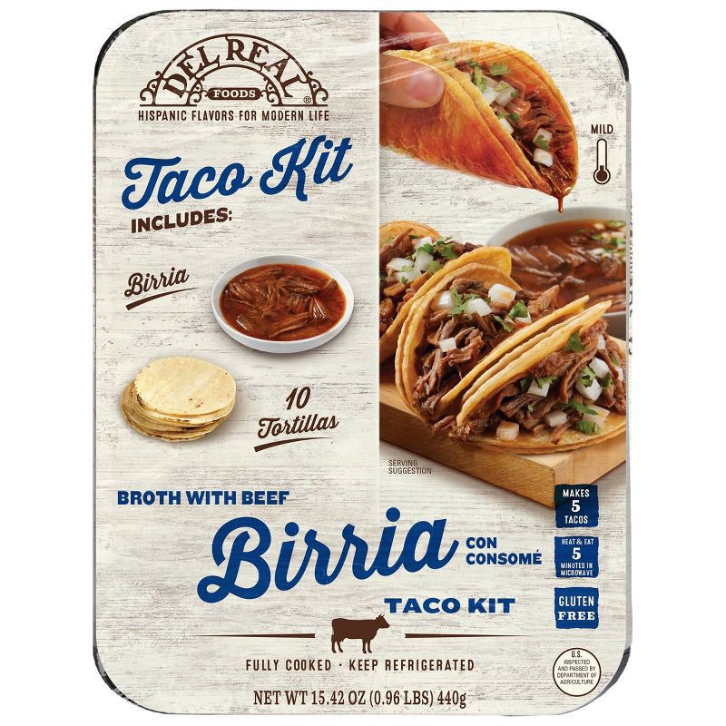 slide 1 of 1, Del Real Foods Beef Birria Taco Kit, 15.42 oz