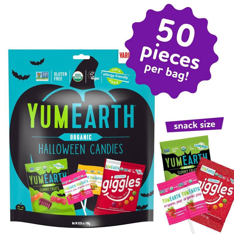 slide 2 of 6, YumEarth Halloween Organic Candies Variety Bag - 16.55oz/50ct, 16.55 oz, 50 ct