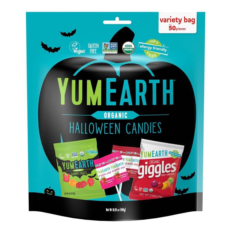 slide 1 of 10, YumEarth Organic Halloween Candy Variety Bag - 16.55oz/50ct, 16.55 oz; 50 ct