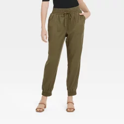Women's High-Rise Woven Ankle Jogger Pants - A New Day Olive Green L