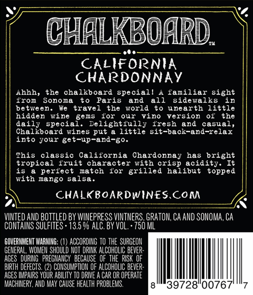 slide 2 of 6, Chalkboard Chardonnay, 750 ml