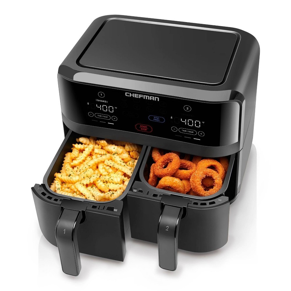 slide 2 of 5, Chefman 9qt Double-basket Touchscreen Air Fryer, 9 qt