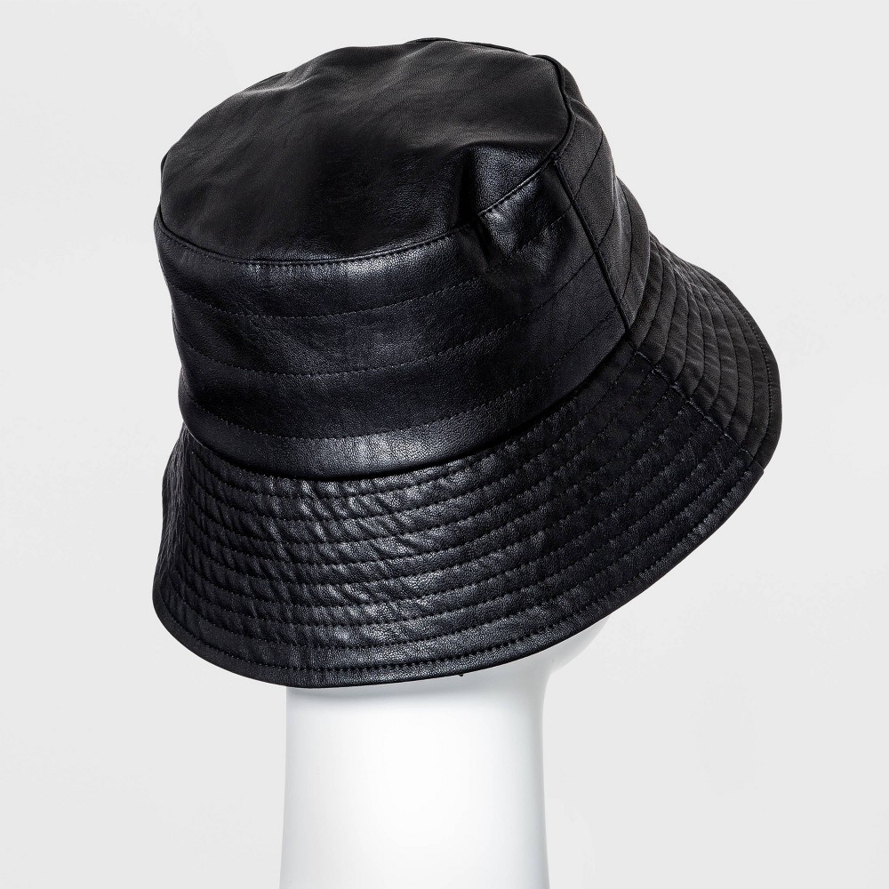 slide 2 of 2, Women's Quilted Faux Leather Bucket Hat - A New Day Black, 1 ct
