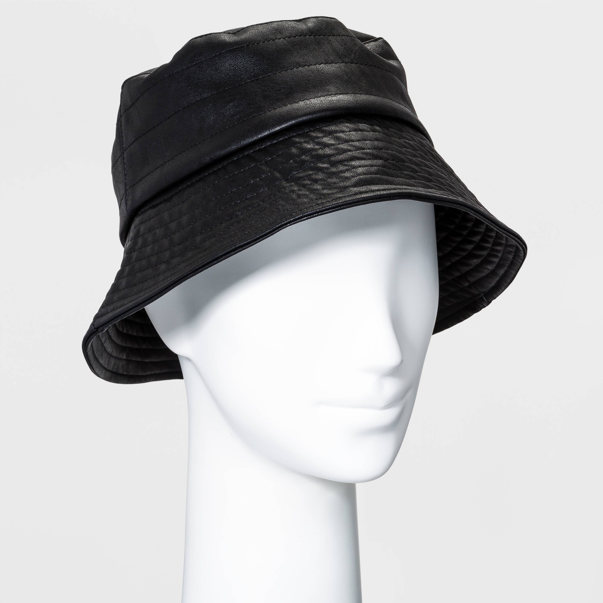 slide 1 of 2, Women's Quilted Faux Leather Bucket Hat - A New Day Black, 1 ct