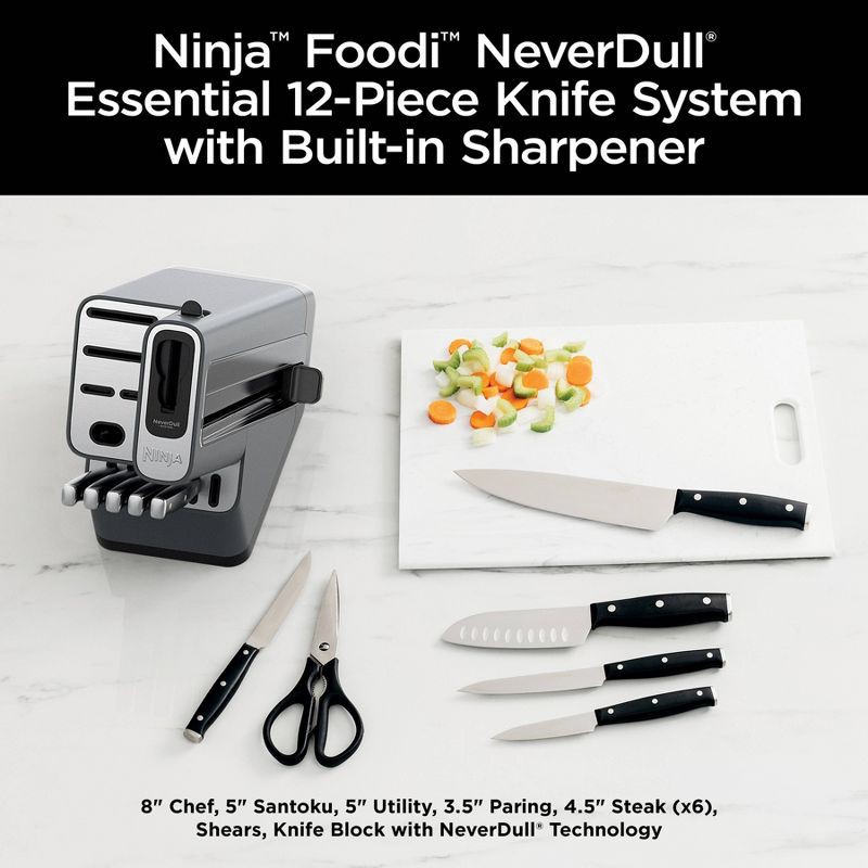 slide 2 of 11, Ninja NeverDull Essential 12pc Knife System with Built in Sharpener - K12012: High Carbon Stainless Steel, Hand Wash, 12 ct