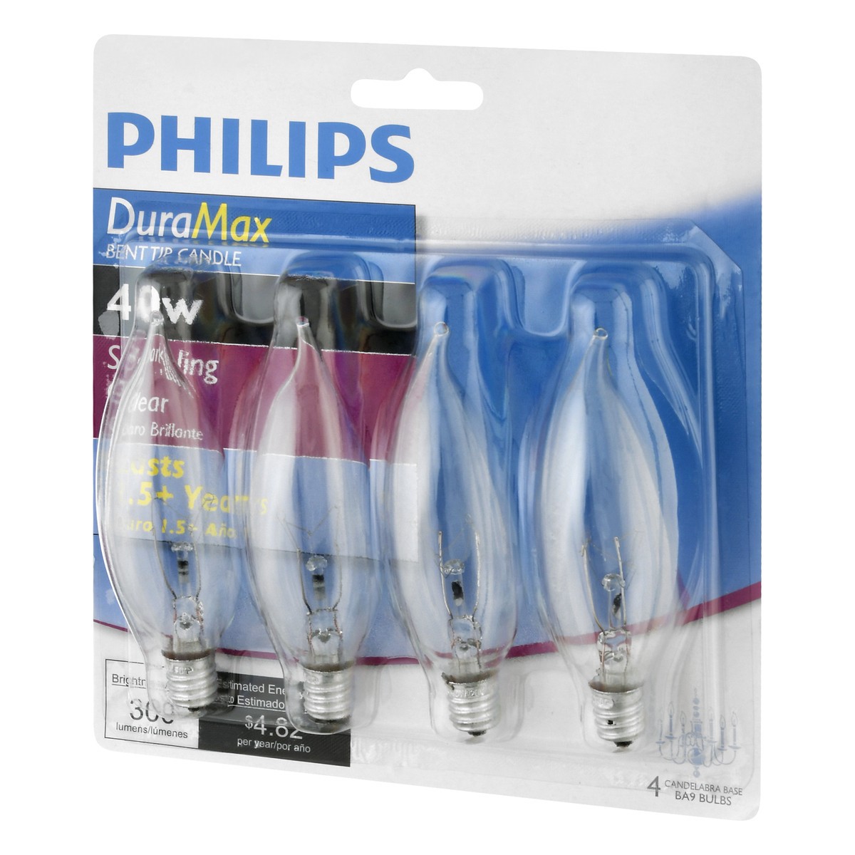 slide 7 of 9, Philips DuraMax 40 Watts Bent Tip Candle Sparkling Clear Light Bulbs 4 ea, 4 ct