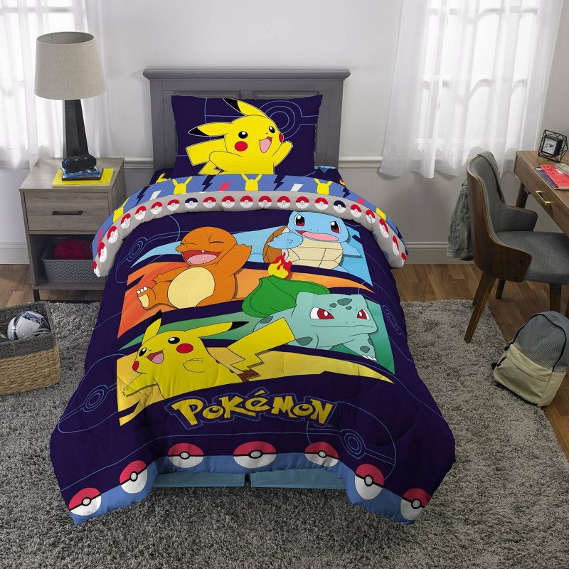 slide 1 of 5, Twin Pokemon Groove Reversible Kids' Comforter, 1 ct