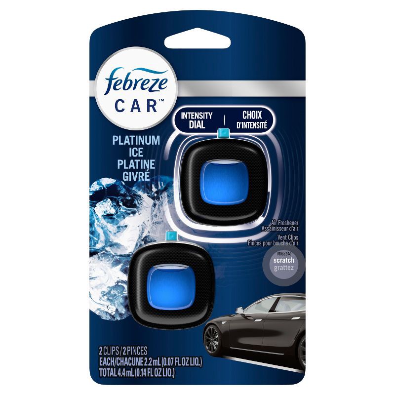 slide 2 of 12, Febreze Car Air Freshener Vent Clip - Platinum Ice Scent - 0.14 fl oz/2pk, 0.14 fl oz, 2 ct