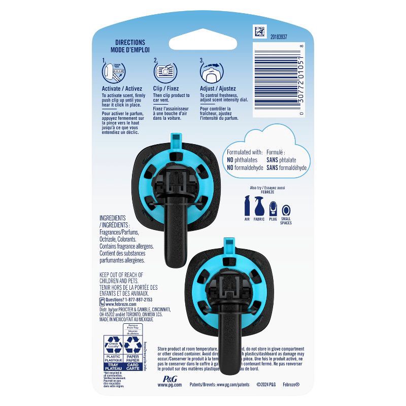 slide 12 of 12, Febreze Car Air Freshener Vent Clip - Platinum Ice Scent - 0.14 fl oz/2pk, 0.14 fl oz, 2 ct