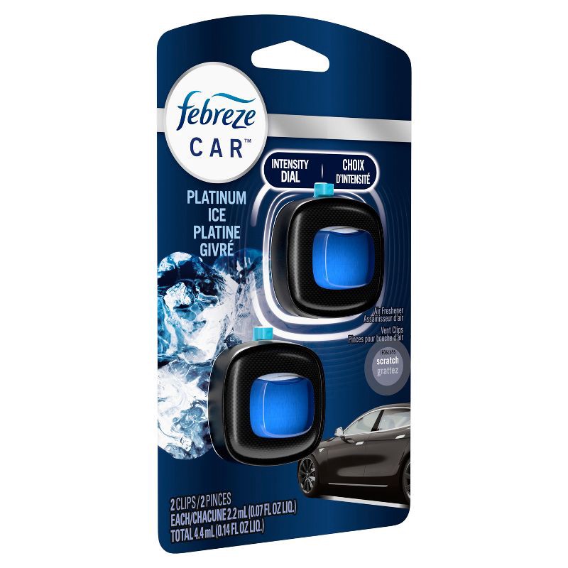slide 10 of 12, Febreze Car Air Freshener Vent Clip - Platinum Ice Scent - 0.14 fl oz/2pk, 0.14 fl oz, 2 ct