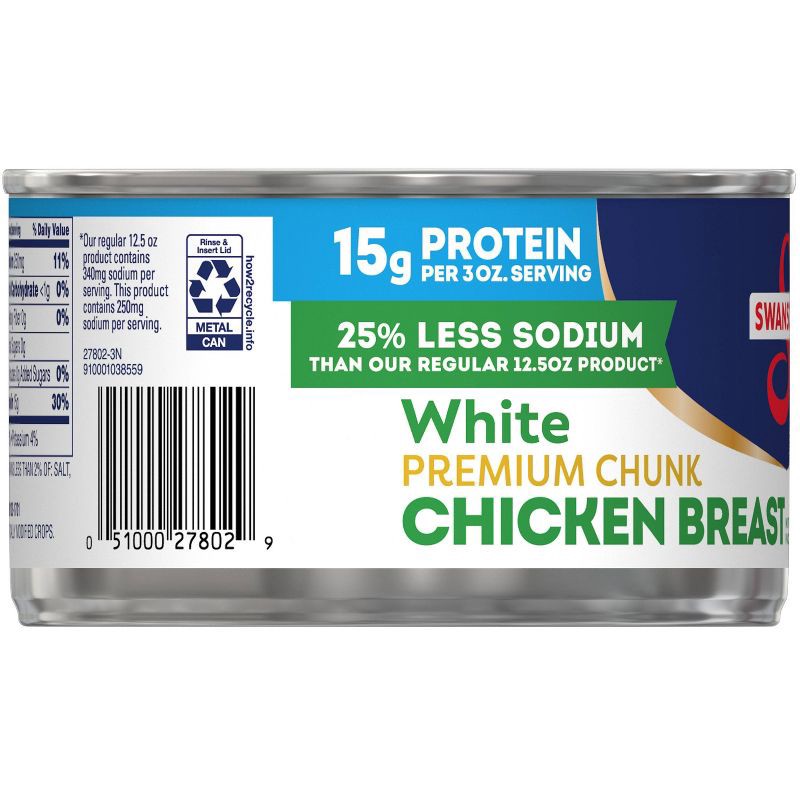 slide 13 of 13, Swanson 25% Less Sodium White Premium Chunk Canned Chicken Breast in Water -12.5oz, 12.5 oz