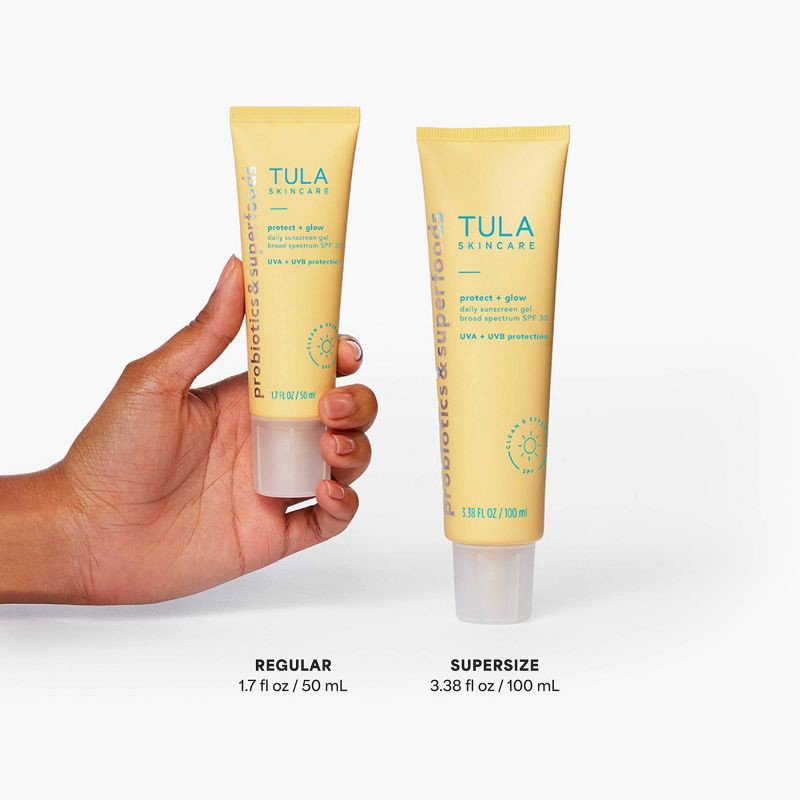 slide 4 of 12, TULA SKINCARE Protect + Glow Daily Sunscreen Gel Broad Spectrum SPF 30 - 1.7 fl oz - Ulta Beauty, 30 ct; 1.7 fl oz