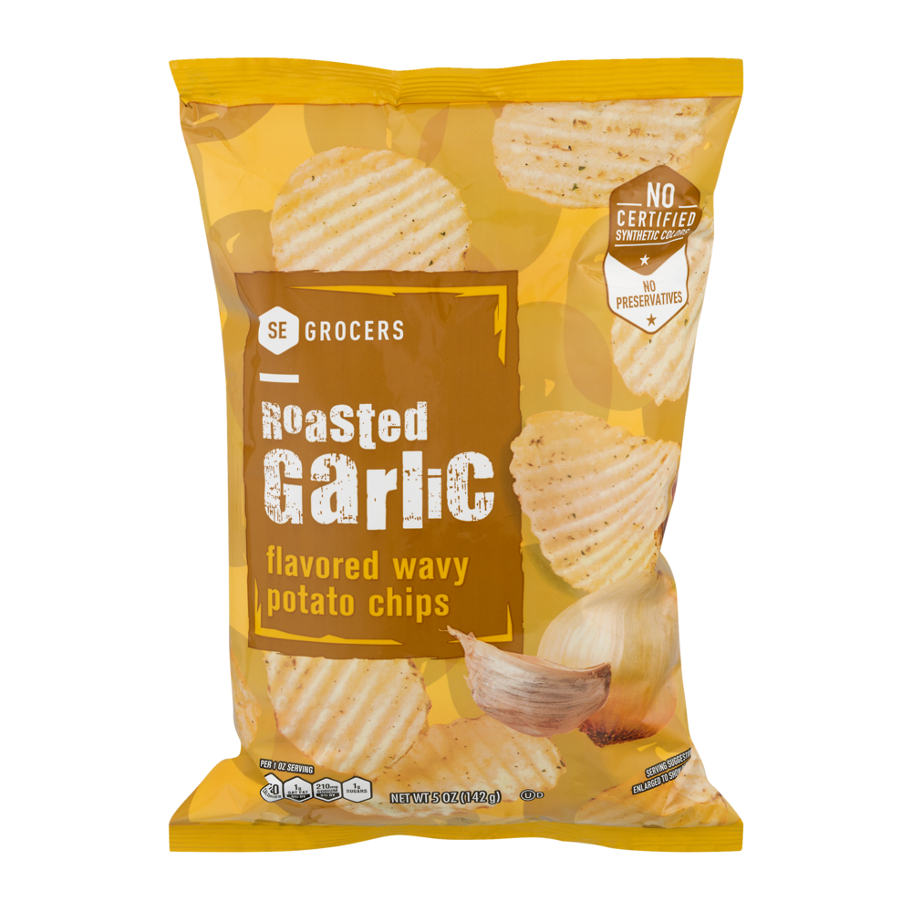 slide 1 of 1, SE Grocers Wavy Potato Chips Roasted Garlic, 5 oz