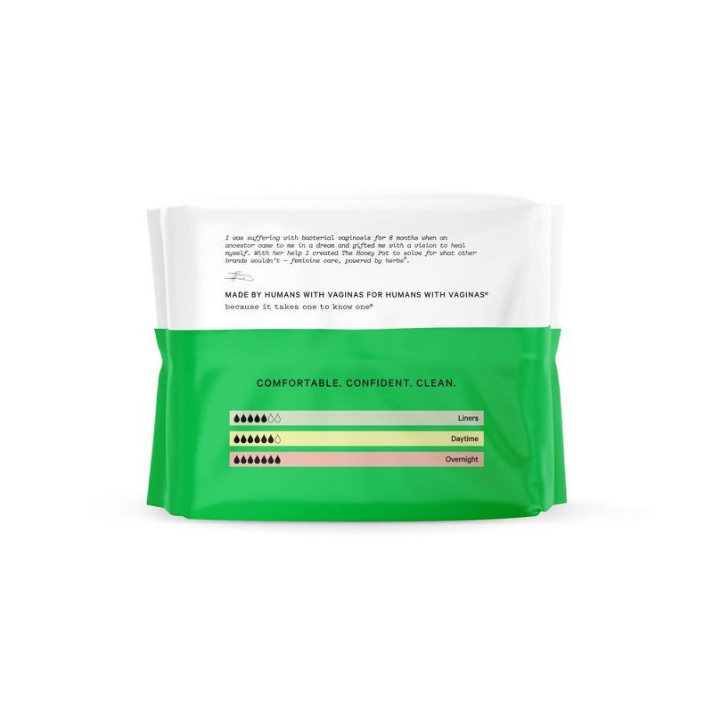 slide 2 of 4, The Honey Pot Company Herbal Heavy Flow Pantiliners with Wings, Organic Cotton Cover - 20ct, 20 ct