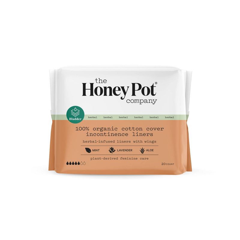 slide 1 of 6, The Honey Pot Company Herbal Incontinence Pantiliners with Wings, Organic Cotton Cover - 20ct, 20 ct