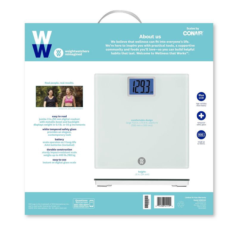 slide 5 of 7, Super Large LCD Display with Backlight White - Weight Watchers: Glass Digital Bathroom Scale, High Capacity, Instant On, 1 ct