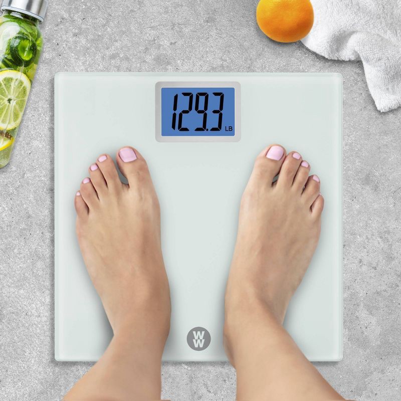 slide 2 of 7, Super Large LCD Display with Backlight White - Weight Watchers: Glass Digital Bathroom Scale, High Capacity, Instant On, 1 ct